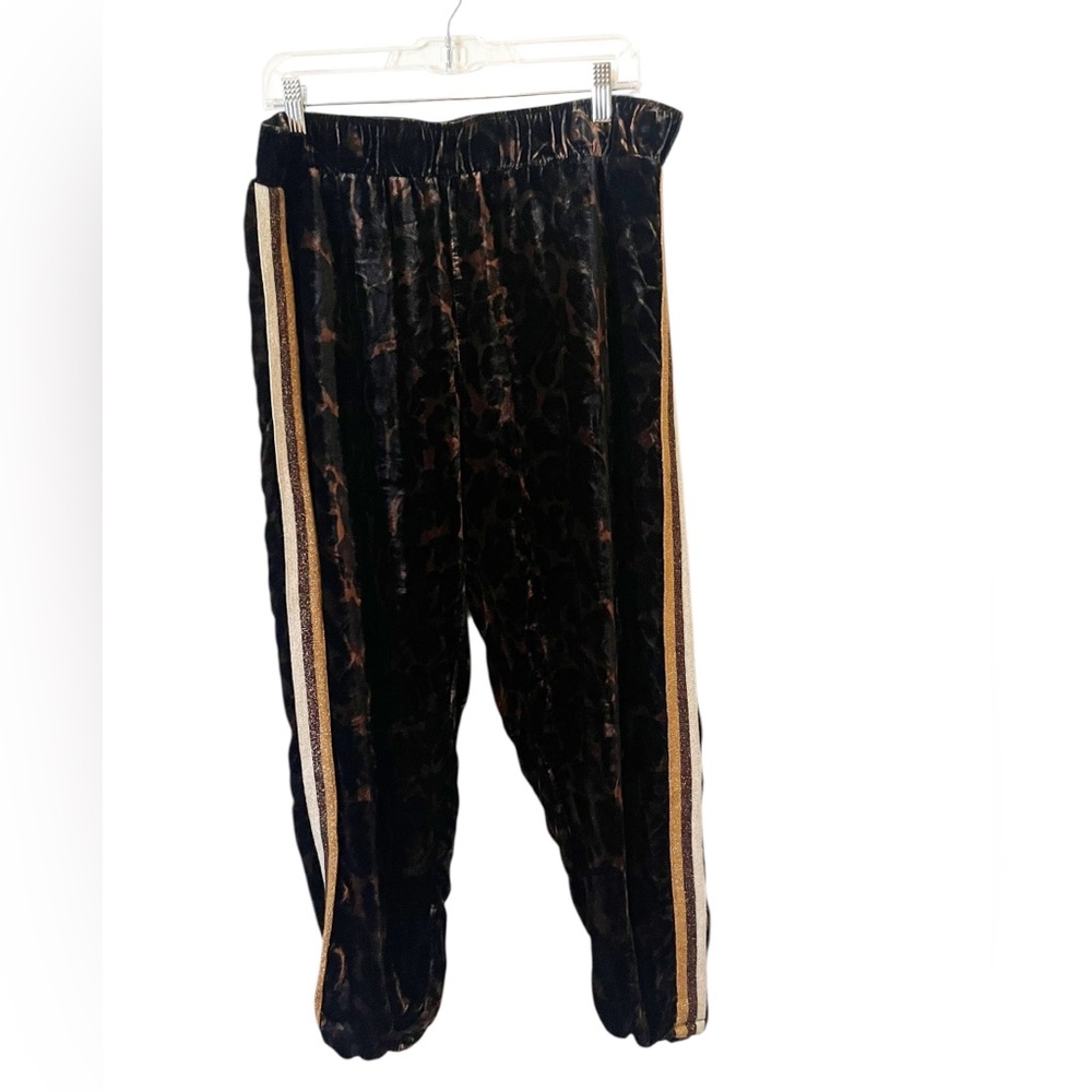 Johnny Was Velvet Leopard Print Silk Blend Pull On Side‎ Stripe Joggers Large